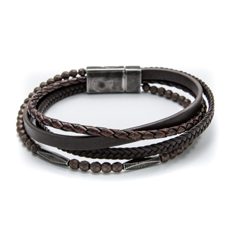Antique Brown Multi Strand Hematite and Steel Bracelet