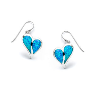 Created Blue Opal Heart Earrings