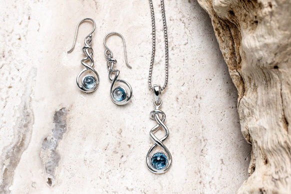 New Coastal Ribbon Necklace & Earrings in London Blue Topaz