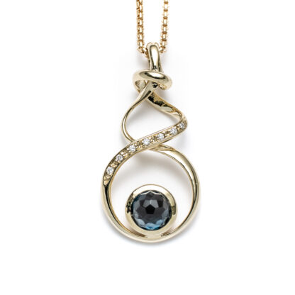London Blue Topaz Ciega Ribbon Diamond & Gold Necklace