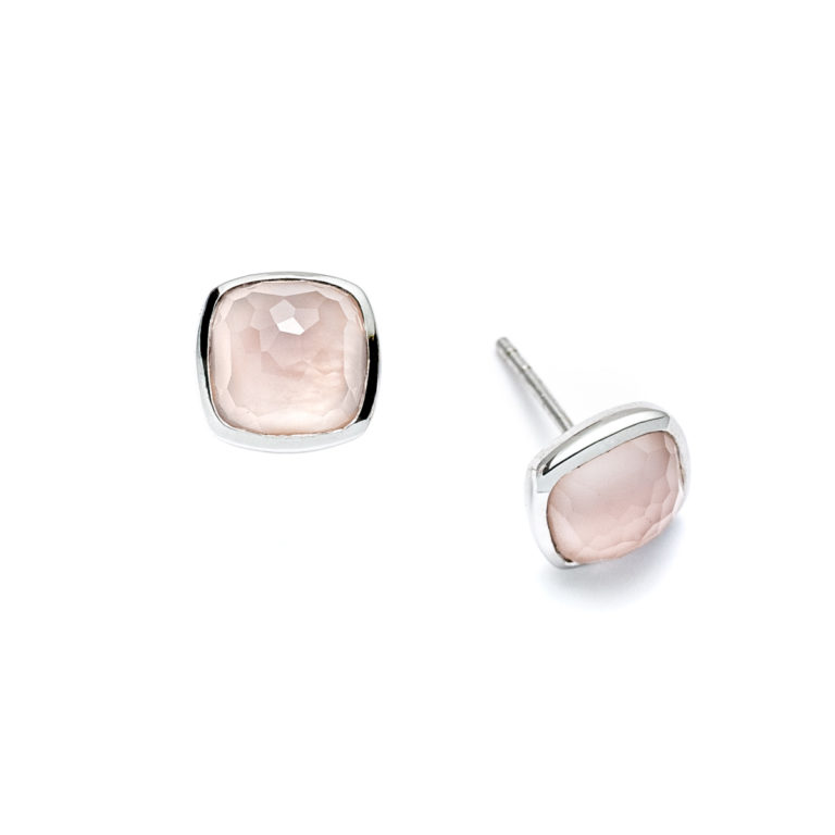 Pink Orchid Cushion Square Stud Earrings