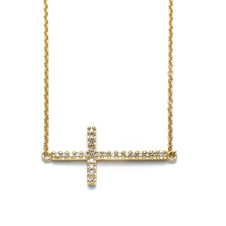 Sideways Cross Pave Diamond Gold Necklace
