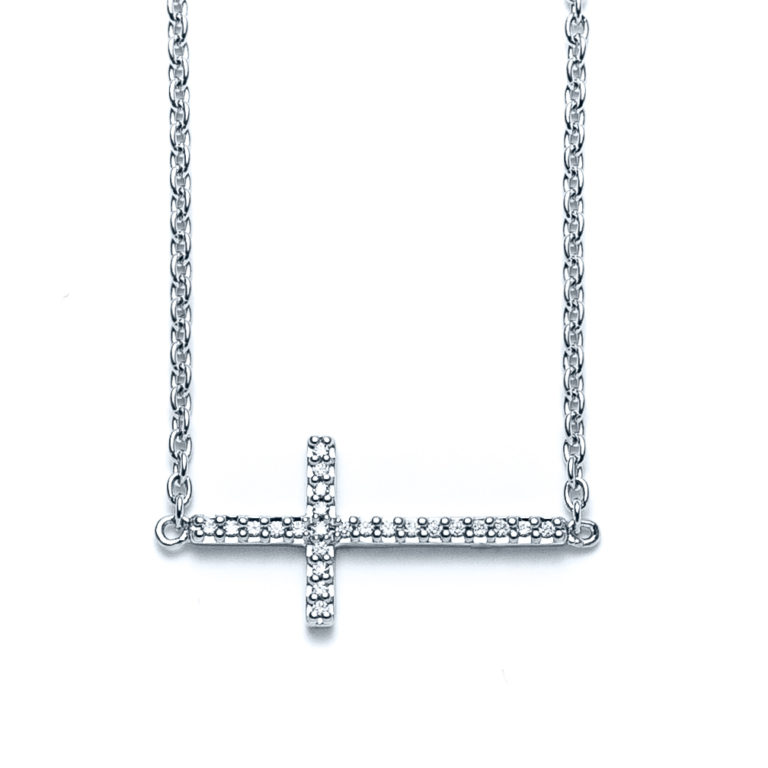 Sideways Cross Pave Necklace