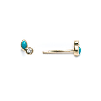 Turquoise & Diamond Stud Earrings in 14k Yellow Gold