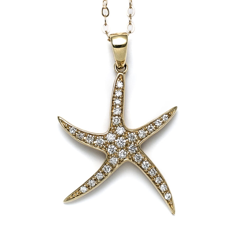 Siesta Starfish Necklace 14k Yellow Gold & Diamond Necklace