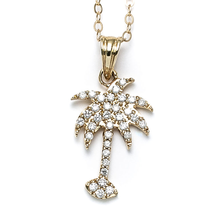 Radiant Palm Tree 14k Yellow Gold & Diamond Charm Necklace