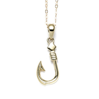 Small Fish Hook 14k Gold Necklace