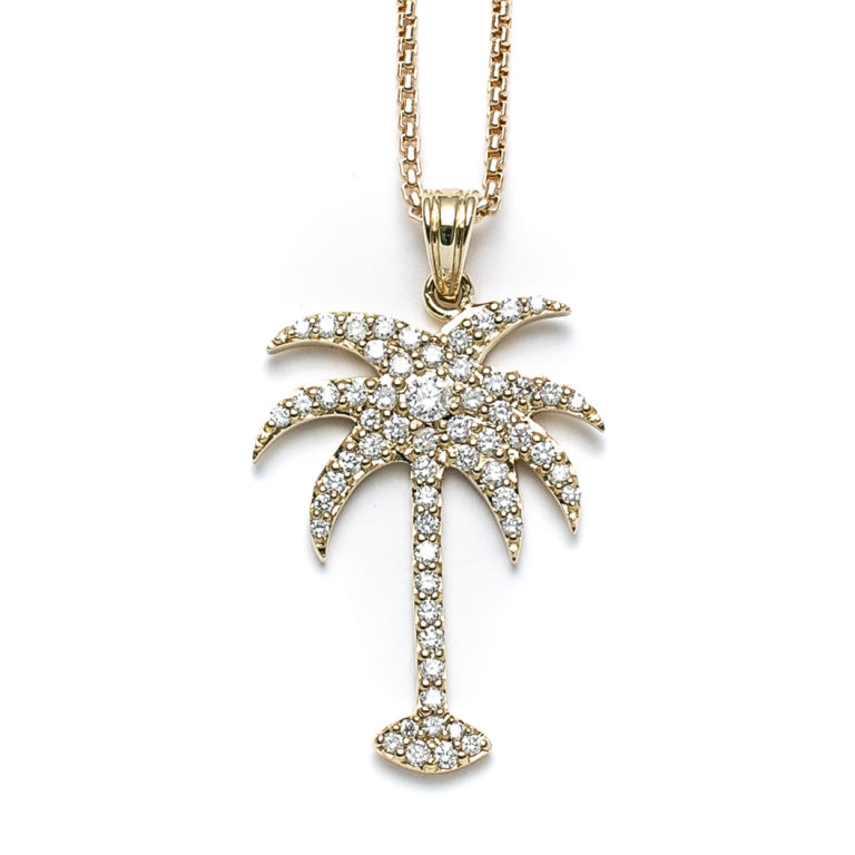 Radiant Palm Tree 14k Yellow Gold & Diamond Necklace