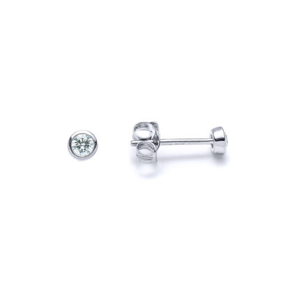 Small Round Diamond Stud Earrings in Silver - Image 2