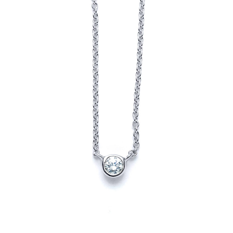 Small Round Diamond Necklace in Silver