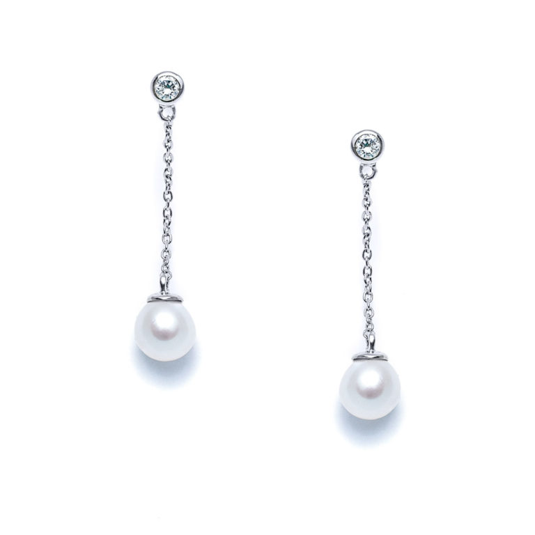 Pearl & Diamond Chain Stud Earrings