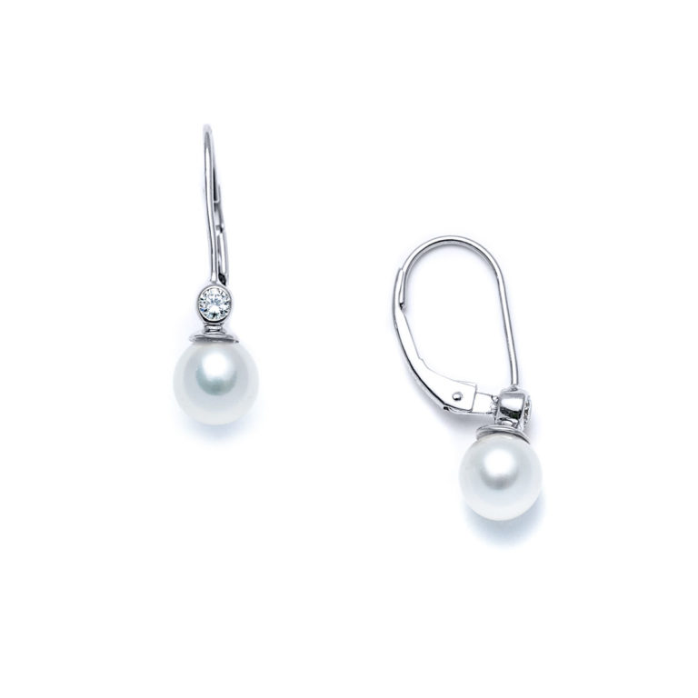 Pearl & Diamond Leverback Earrings