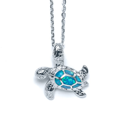 Blue Opal Sideways Sea Turtle Mini Necklace