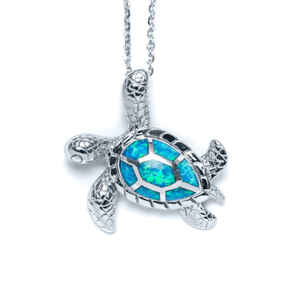 Blue Opal Sideways Sea Turtle Necklace