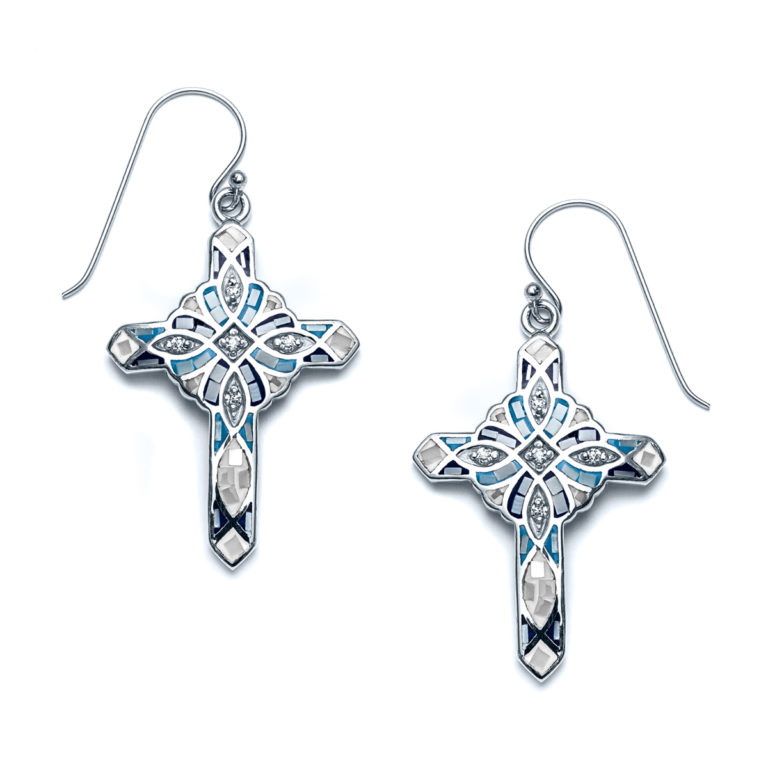 Mosaic Shell Capri Cross Earrings