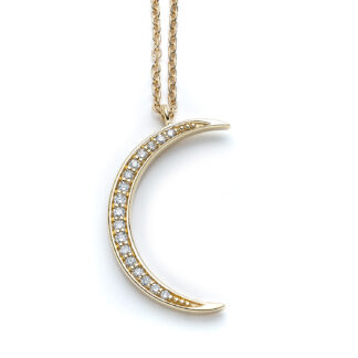 Starry Night Crescent Moon Gold & Diamond Necklace