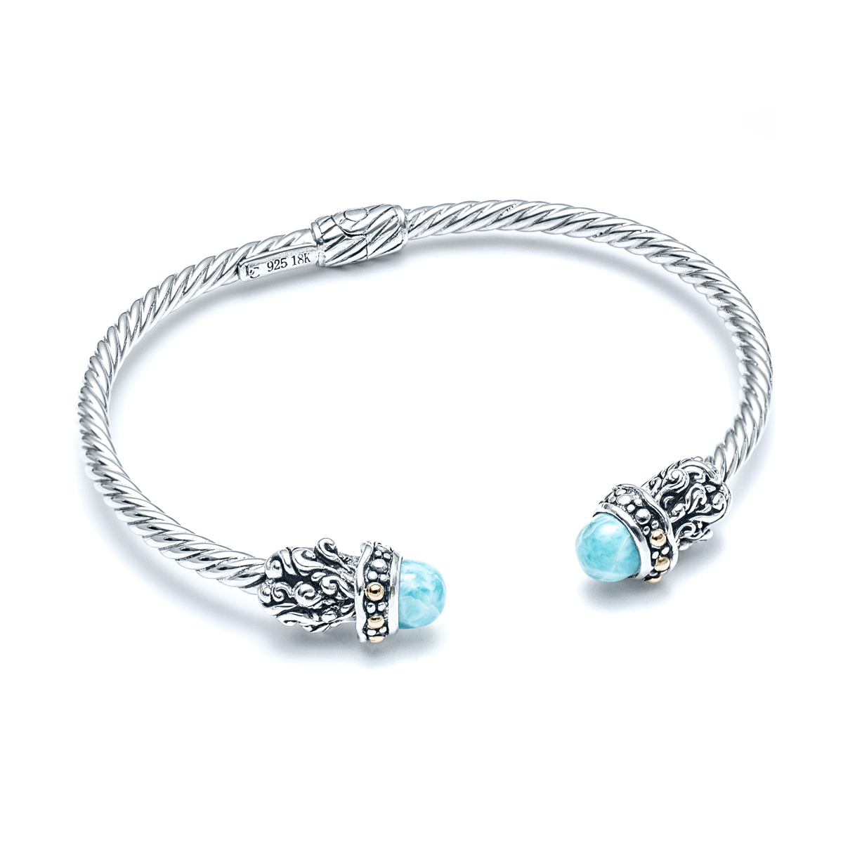 Larimar Jellyfish Cable Cuff Bracelet in Sterling Silver with 18k Gold ...