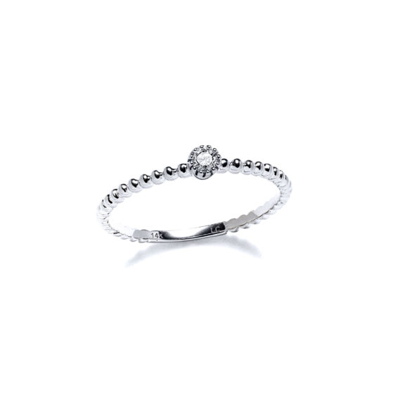 Beaded Diamond Ring in White Gold