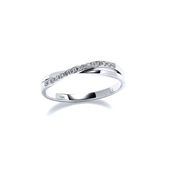 Mini Crossover Ring with Diamonds in White Gold