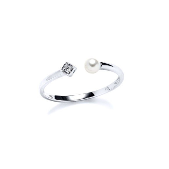 Pearl Bypass Diamond Ring in White Gold