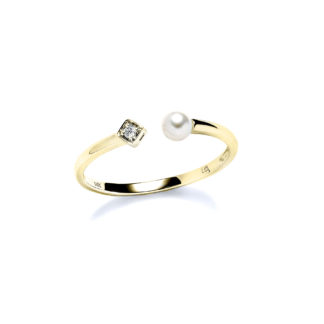 Pearl Bypass Diamond Ring Yellow Gold