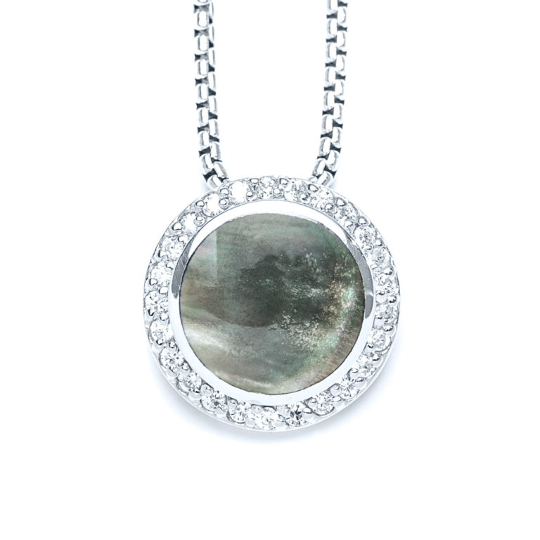 Dark Mother of Pearl Halo Necklace