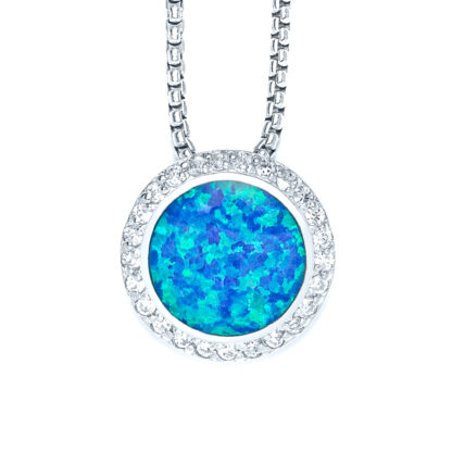 Blue Opal Halo Necklace