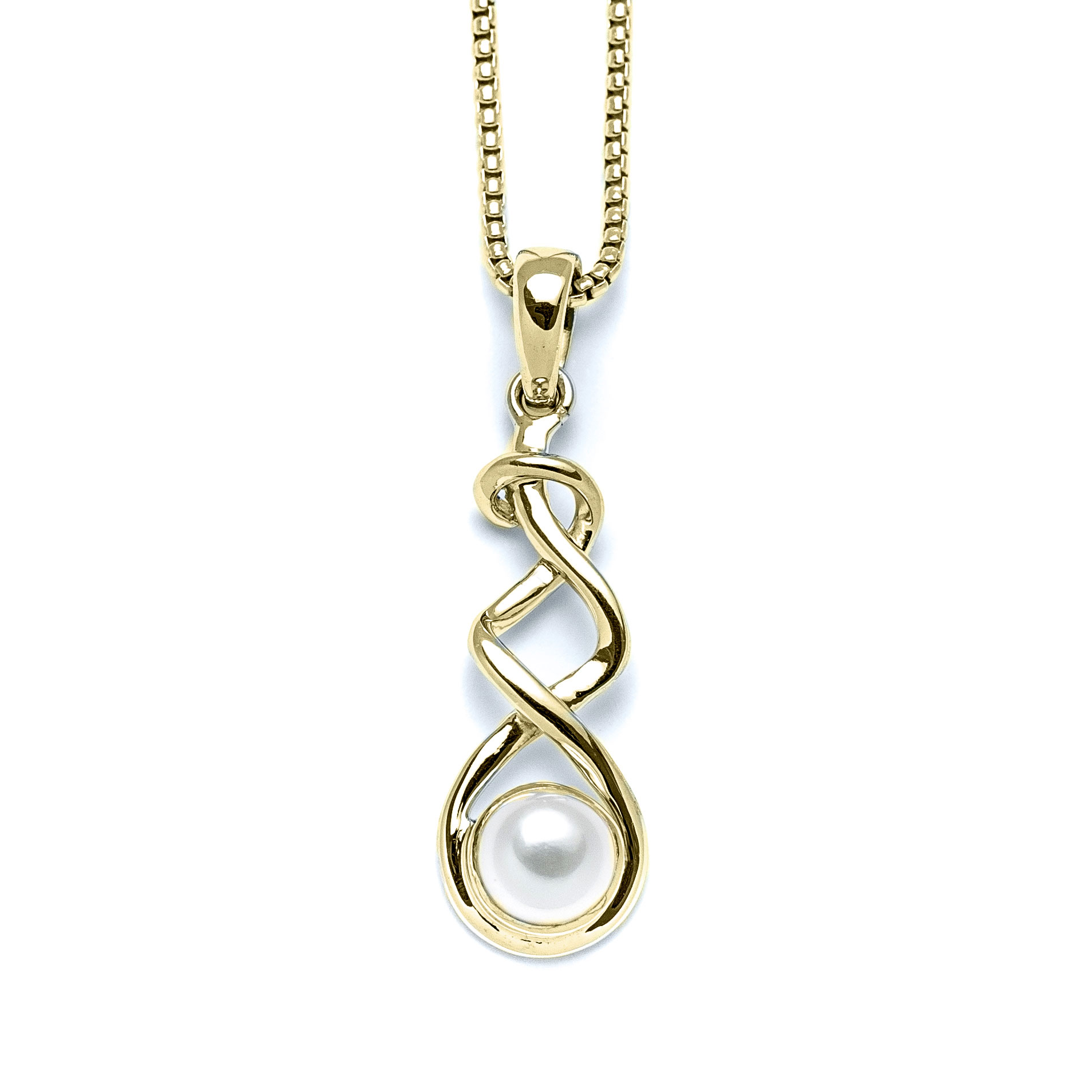 Pearl Ribbon Necklace cast in 14k Yellow Gold - Landing Company