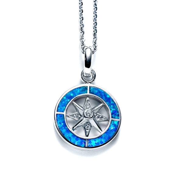 Blue Opal Compass Rose Charm Necklace