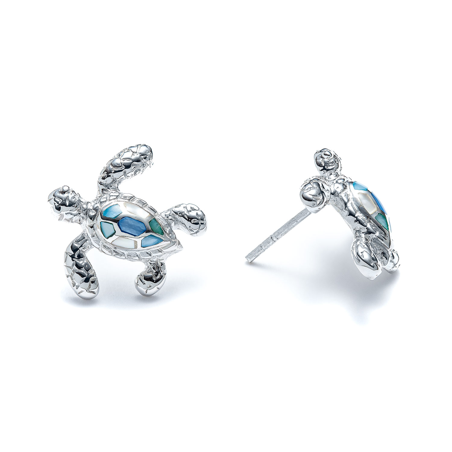 Capri Sideways Sea Turtle Stud Earrings in Sterling Silver