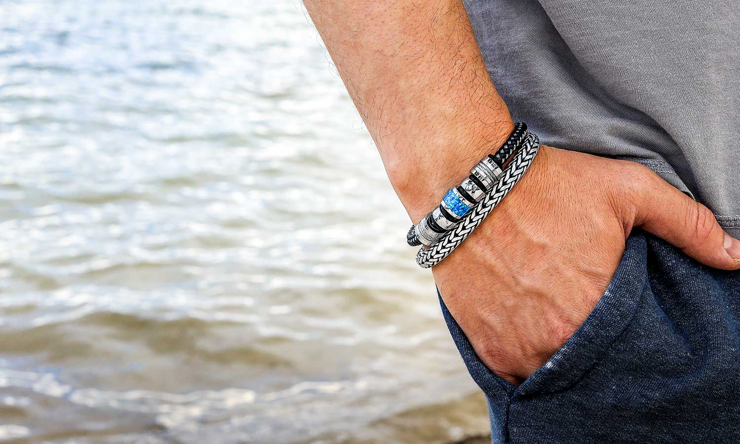 Nautical jewelry for men in silver & steel.