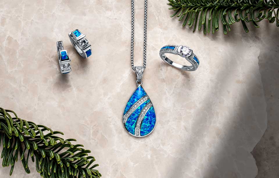 Created Blue Opal Jewelry Collection