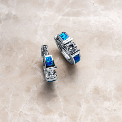 Blue Opal Shine Huggie Stud Earrings