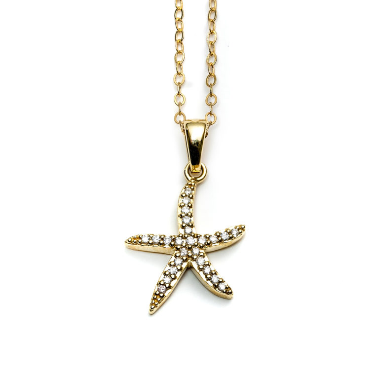 Radiant Starfish Necklace 14k Yellow Gold with Diamonds