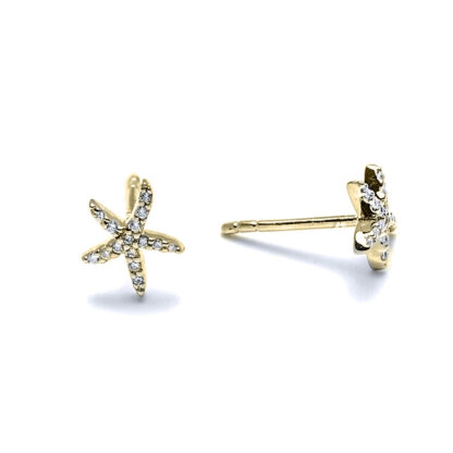 Radiant Starfish Stud Earrings 14k with Diamonds
