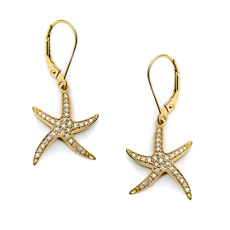 Siesta Starfish 14k Yellow Gold & Diamond Earrings