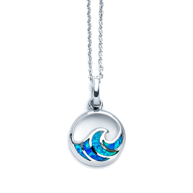 Blue Opal Wave Charm Necklace