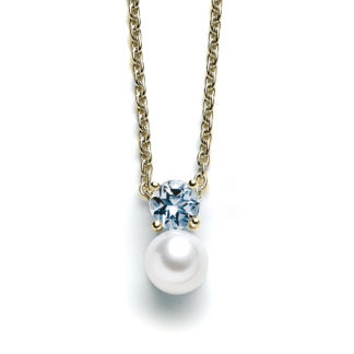 Aquamarine and Pearl Necklace in 14k Yellow Gold