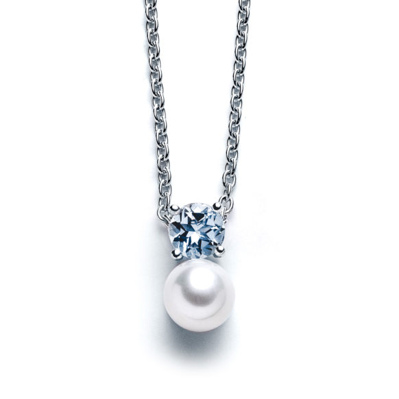 Aquamarine and Pearl Necklace in Sterling Silver