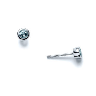 Aquamarine Bezel Stud Earrings Sterling Silver