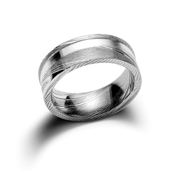 Waveform Steel Asymmetry Sterling Silver Ring