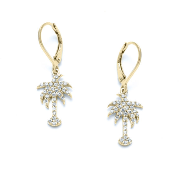 Radiant Palm Tree Small Earrings in 14k Yellow Gold