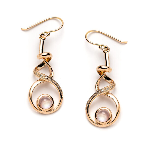 Pink Orchid Rose Gold Ciega Ribbon Earrings