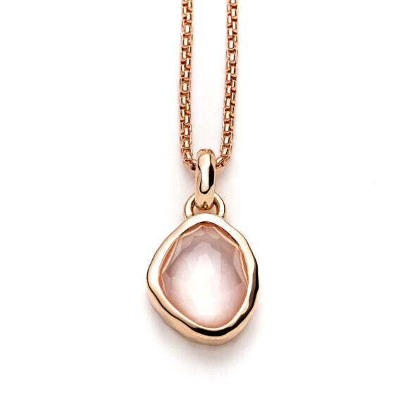 Pink Orchid Rose Gold Sea Pebble Mini Necklace