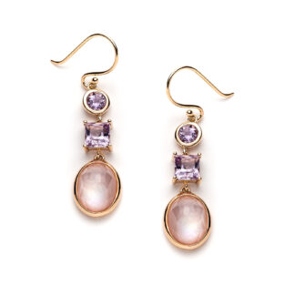 Pink Orchid Rose Gold Triple Drop Earrings