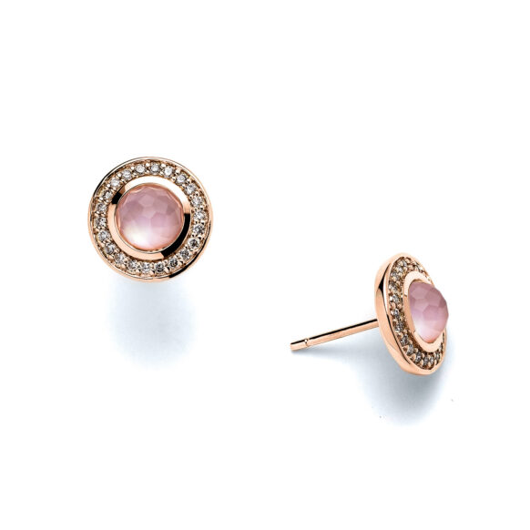 Pink Orchid Rose Gold Round Diamond Stud Earrings
