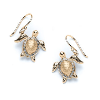 Radiant Sea Turtle 14k Gold & Diamond Earrings