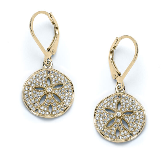 Radiant Sand Dollar Earrings 14k Yellow Gold & Diamond