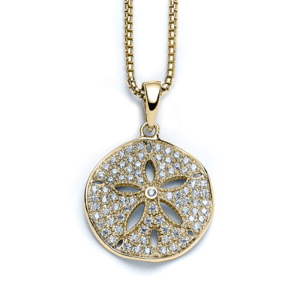 Radiant Sand Dollar Necklace 14k Yellow Gold & Diamond