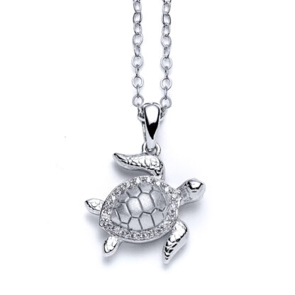 Radiant Sea Turtle 14k White Gold & Diamond Necklace